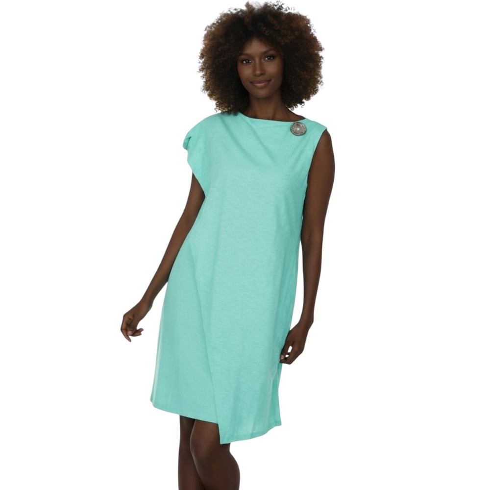 Neon Buddha Women's On‎ Deck Dress Large Sleeveless Teal Casual Comfort Stretch
